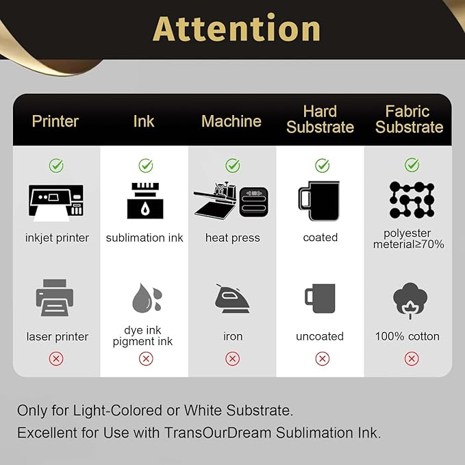 TransOurDream 130g Tru-Sublimation Paper 30 sheets for Inkjet Printers (Vivid, 8.5x11") Sublimation Heat Transfer Paper for Sublimation Ink ONLY