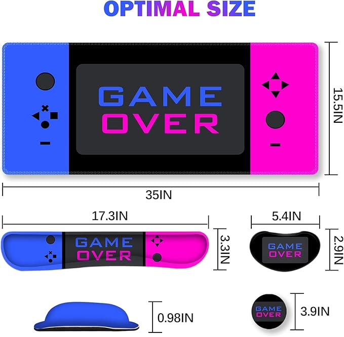 ARTSO Large Gaming Mouse Pad, Keyboard Wrist Rest Pad & Wrist Support Mousepad Set, Stitched Edge, Extended, Non-Slip Base, Memory Foam Desk Mat Office, Home, Blue Purple Game Console