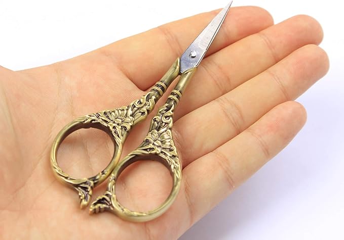 BIHRTC Vintage European Style Scissors Stainless Steel for Cross Stitch Cutting Embroidery Sewing Handcraft Craft Art Work DIY Tool(Bronze)