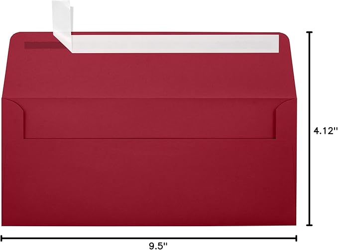 LUXPaper #10 Business Envelopes | Peel & Press | 4 1/8" x 9 1/2" | Garnet Red | 80lb. Text | 250 Qty