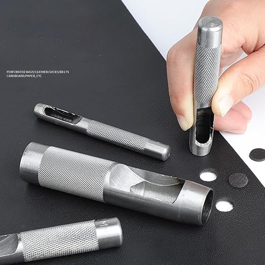 Leathe Punch Set Heavy Duty Round Hole Punch Set Leather Hole Tool,for Leather, Canvas (Silver, 6-pcs)