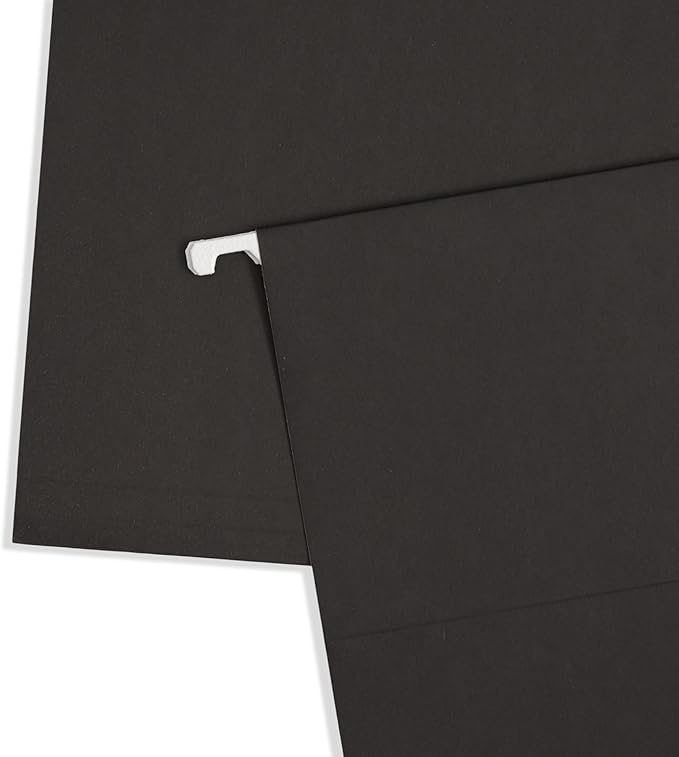 25 Blue Summit Supplies Legal Size Hanging File Folders - Black Hanging File Folders for Filing Cabinet, Durable 11 pt Paper with Plastic Tabs and Inserts, Black Legal Size Hanging Folders