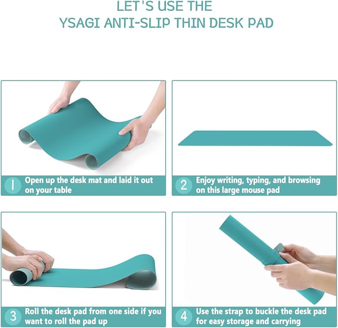 YSAGi Non-Slip Leather Desk Pad, Waterproof Laptop Computer Desk Keyboard Mat, Table Protector Blotter Mat, Large Mouse Pad for Office/Work/Home/Decor(Green Blue, 31.5" x 15.7")