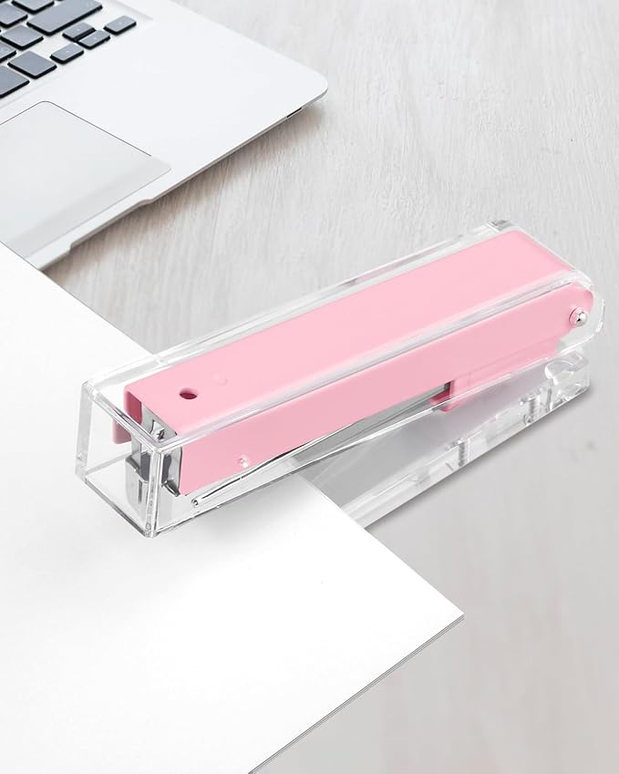 Honagu Clear Acrylic Stapler - Elegant Modern Desk Accessory for Home, Office, or School (Pink)