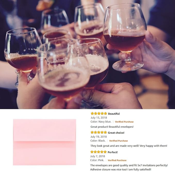 100 Pack A7 Pink Invitation 5x7 Envelopes - Self Seal, Square Flap,Perfect for Baby Shower, 5x7 Cards, Weddings, Birthday, invitations, Graduation, 5.25 x 7.25 Inches (Pink)