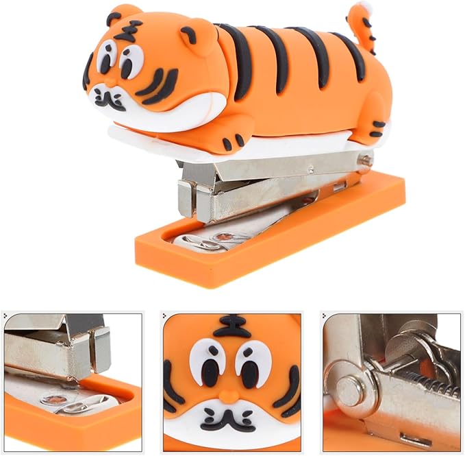 DOITOOL Small Stapler : Portable Cute Cartoon Mini Tiger Stapler Adorable Handheld Book Stapling Tool for Students and Office Use Lightweight Creative Design for and Fun Desk Accessory