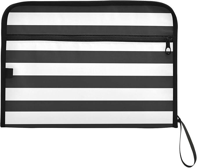 Gredecor Black and White Striped Expanding File Folder 13 Pockets Expandable Filing Folders Accordion Document Files Organizer for A4 Letter Size Paper
