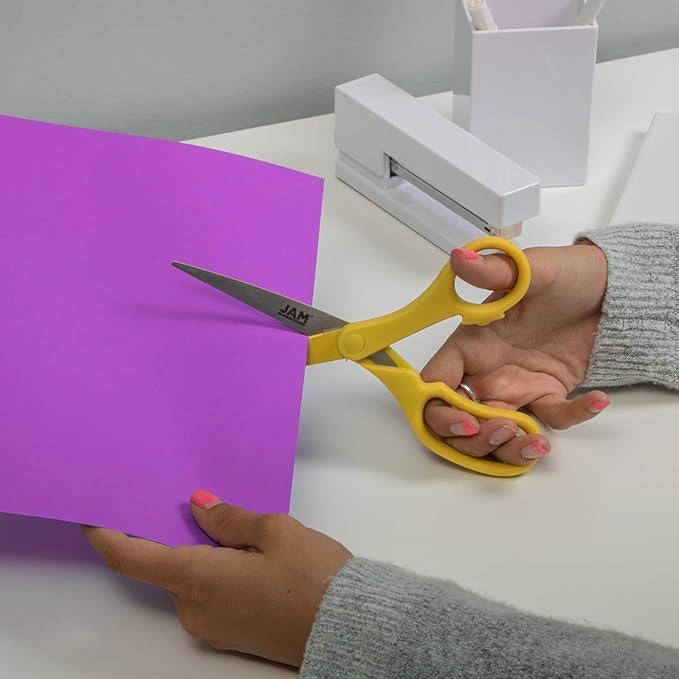 JAM PAPER Multi-Purpose Precision Scissors - 8 Inch - Yellow - Ergonomic Handle & Stainless Steel Blades - Sold Individually