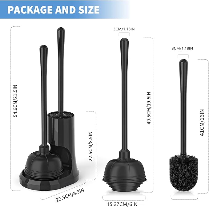 uptronic Toilet Plunger and Brush,2 Pack Bowl Brush and Heavy Duty Toilet Plunger Set with Holder, 2-in-1 Bathroom Cleaning Combo with Modern Caddy Stand for 5.7-inch Toilet Drain Bathroom Cleaning