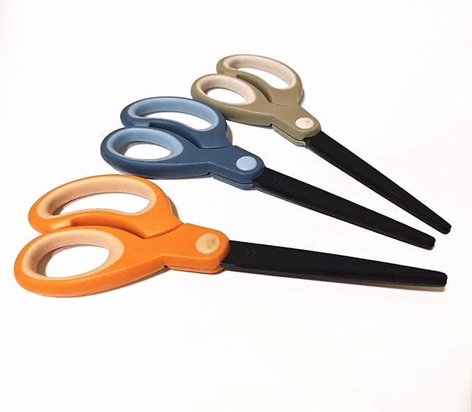 Non Stick All Purpose Titanium Coating Craft Scissors with Soft Grip, Blunt Tip Fabric Shears Kids Scissors for Office Home School, Left & Right Handed (1 Pack, Dark Blue)