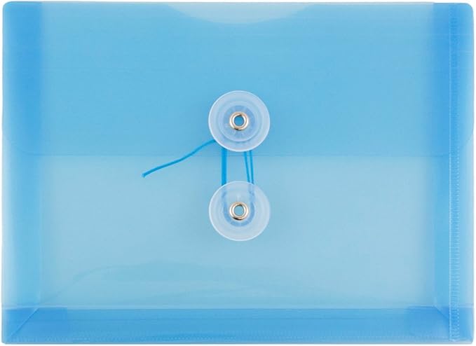 JAM PAPER Plastic Envelopes with Button & String Tie Closure - Index Size - 5 1/2 x 7 1/2 - Assorted Colors - 12/Pack