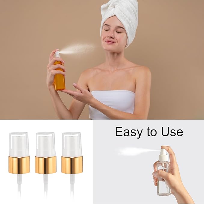 uxcell 12 Pcs Gold White Spray Top, 18/410 Fine Mist Sprayer Reusable Replacement Spray Bottle Pump Plastic Top for Cosmetic Perfume and Body Sprays Bottle