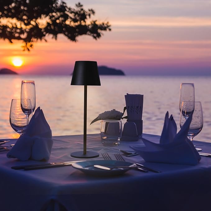 Maksone 2 Pack LED Cordless Table Lamp, 6600mWh Rechargeable Battery Desk Lamp, 3000K Stepless Dimming Night Light, IP54 Waterproof Metal Outdoor Portable Lamp for Restaurant, Patio (Black)