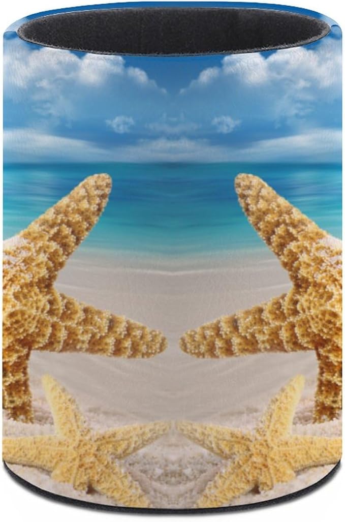 Beach Starfish Seashell Pen Holder Pencil Organizer Cute Pencil Cup Desk Decor Makeup Brush Holder PU Multifunctional Office Suppliesfor Home Classroom School