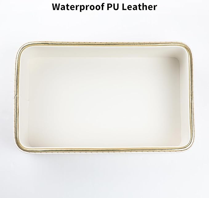 Desk Organizer Tray, PU Leather Valet Tray Nightstand Organizer Cologne Perfume Trays for Men Women, Decorative Vanity Trays Key Bowl Trinket Dish (Ivory, 9.5" x 6" x 2.2")