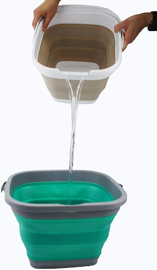 SAMMART 10L (2.6 Gallon) Collapsible Rectangular Handy Bucket (Dark Grey/Bluish-Green (Set of 2))