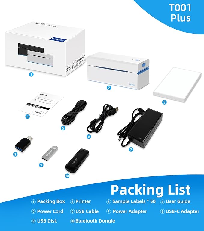ORGSTA Bluetooth Thermal Shipping Label Printer T001-Plus Wireless 4x6 Shipping Label Printer for Small Business Support Android iPhone & Windows Widely Used for Amazon, Ebay, Shopify, Etsy, USPS
