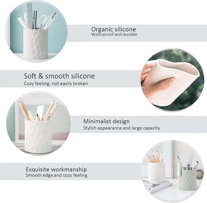Pen Holder,Nordic Style Silicone Waterproof Pencil Holder for Desk Simple&Modern Minimalist Makeup Organizer Multifunctional Office Supplies for Home,Kids and School(Light grey)