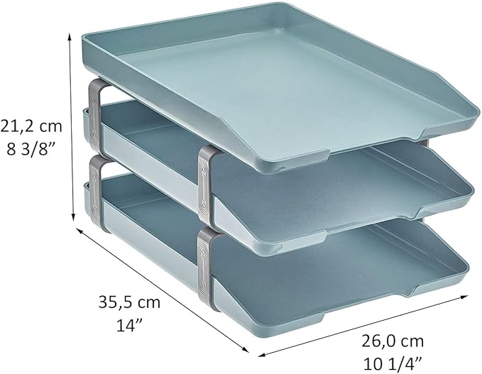 Acrimet Traditional 3 Tier Letter Tray, Front Load Design, A4 Letter Size, Desktop Organizer (Plastic) (Solid Green Color)