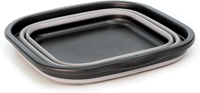 SAMMART 5.5L (1.4 Gallons) Collapsible Tub - Foldable Dish Tub - Portable Washing Basin - Space Saving Plastic Washtub (Black/Alloy Grey)