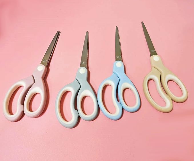 4 Pack Pastel Non Stick Scissors, All Purpose Stainless Steel Craft Scissors with Soft Grip, Blunt Tip Fabric Shears for Kids, Left & Right Handed (Light Green)