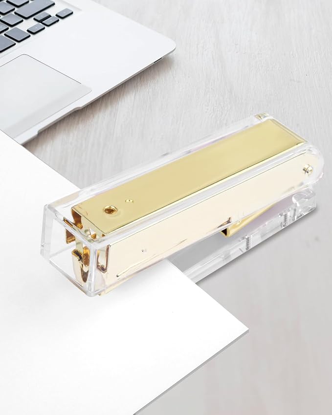 Honagu Clear Acrylic Stapler - Elegant Modern Desk Accessory for Home, Office, or School (Golden)