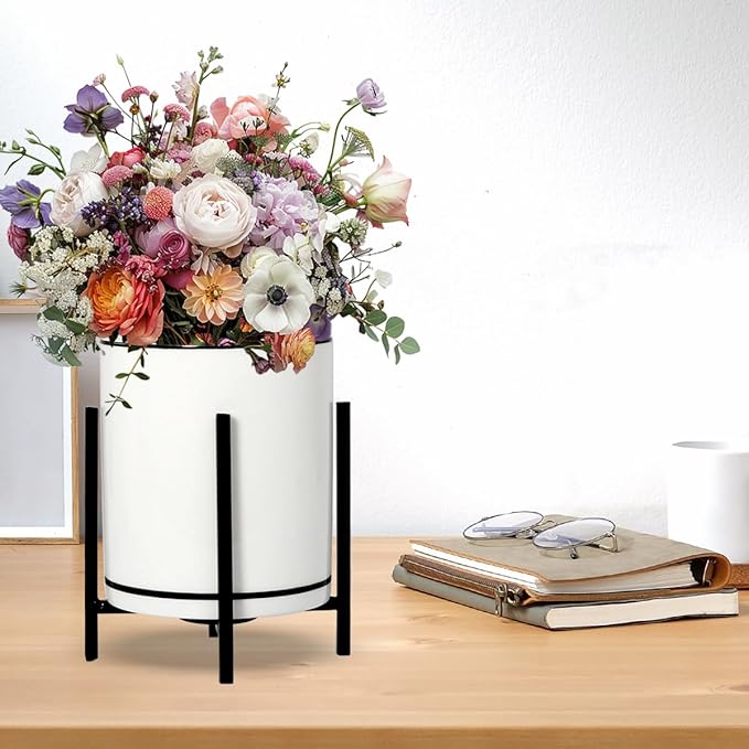 Ceramic Pencil Cup for Desk, White and Black Pen Holder for Desk, Desktop Makeup Brush Holder, Black Ceramic Pencil Holder