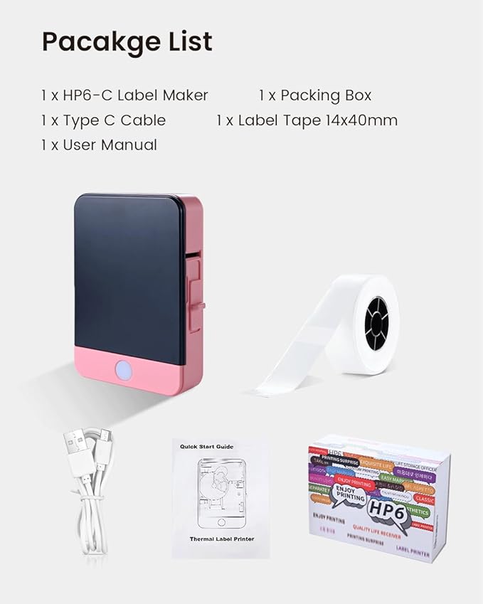 vretti Label Maker Machine with Tape, Easy to use, Mini Label Maker for Home and Office, Support Various Sizes, Clearly Prints for Organizing Office, Home, Kitchen, School (Pink)