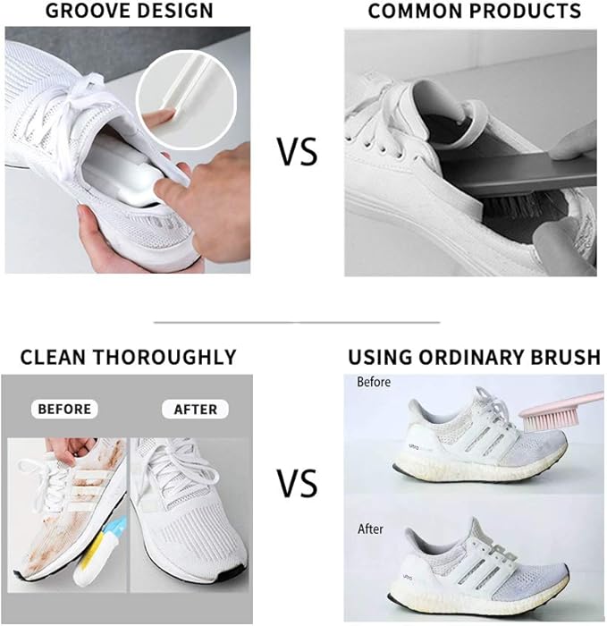 Andiker Professional Cleaning Shoe Brush, Multifunctional Long Handle Brush Cleaner, Hangable Soft Bristle Shoes Cleaning Scrubber (White)