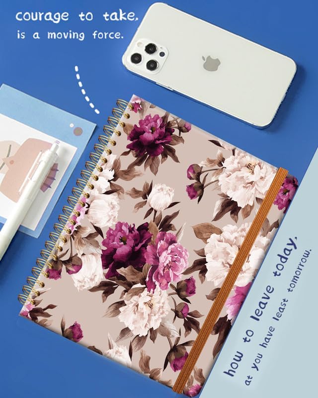 Ruled Spiral Writing Notebook,A5 Hardcover Lined College Journal for Women Girl,Strong Twin-Wire Binding with Premium Paper,8.4" X 6",Perfect for School,Office(Watercolor Pink Purple Floral)