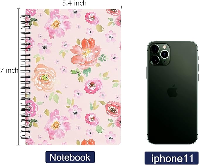 Spiral Notebook 5×7 Inch, 4 Pack Small Writing Journals College Ruled Hardcover Floral Notebook for School Supplies Studio Girls Women, Inner Pocket, 80 Sheets/160 Pages, B6 Size