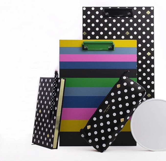 Kate Spade New York Pen and Pencil Case with School Supplies, Zip Pouch Includes 2 Pencils, Sharpener, Eraser, and Ruler, Polka Dots (Black/White)