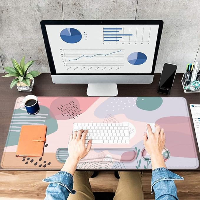 LATEEFAH Desk Mat, Mouse Pad with Wrist Rest, 4-in-1 Large Mouse Pads for Desk, Ergonomic Mouse Pad and Keyboard Wrist Rest Gaming Keyboard Mat for Office, Home