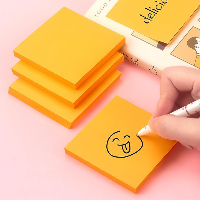 Sticky Notes 3x3 Pop Up Self-Stick Notes Pads with Bright Colors, Easy to Post for Office, School, Home, 4 Pads/Pack, 90 Sheets/Pad (Orange)