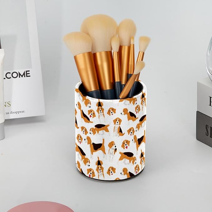 Beagle Dog Action Pencil Box, Multiple-Use Desk Writing Stationary Organizer Pen Holder Cups Office School Supplies Storage