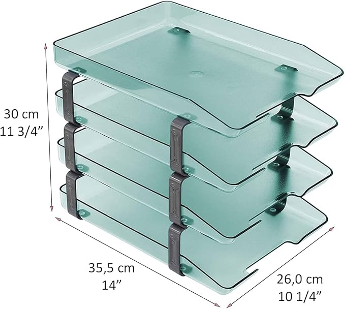 Acrimet Traditional 4 Tier Letter Tray, Front Load Design, A4 Letter Size, Desktop Organizer (Plastic) (Clear Green Color)