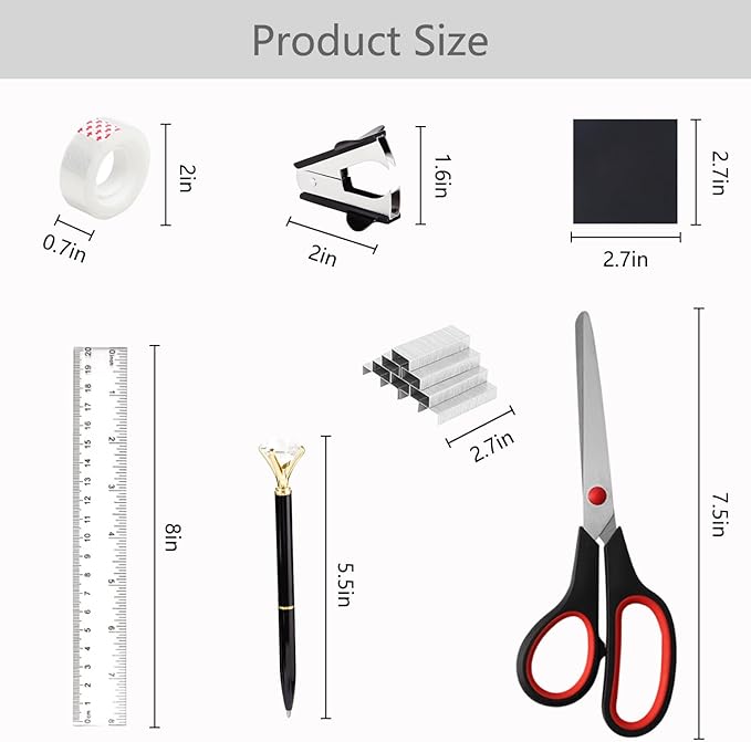 Office Supplies,Desk Accessories,with Stapler,Tape Dispenser,Staple Remover,Scissor,Ballpoint Pen,Sticky Notes,Clear Tape,Staples,Desk Organizer,Ruler,Binder,Best Gift Set(Black)