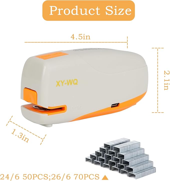XY-WQ Mini Automatic Electric Stapler - 15 Sheet Capacity and AC Adapter - Electric Stapler, Jam Free, Small Cute Compact Travel Size for Students & Office (Grey)