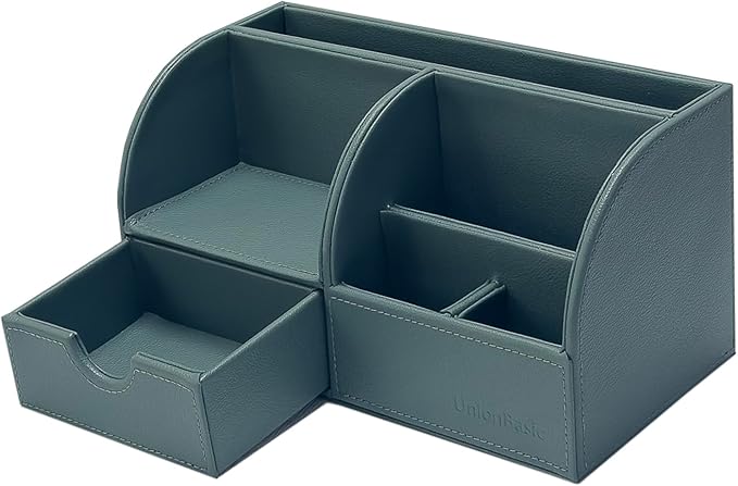 UnionBasic Desk Organizer - Multifunctional Leather Desktop Pen Holder Storage Box - Business Card/Pen/Pencil/Mobile Phone/Stationery Holder, Dark Ivy