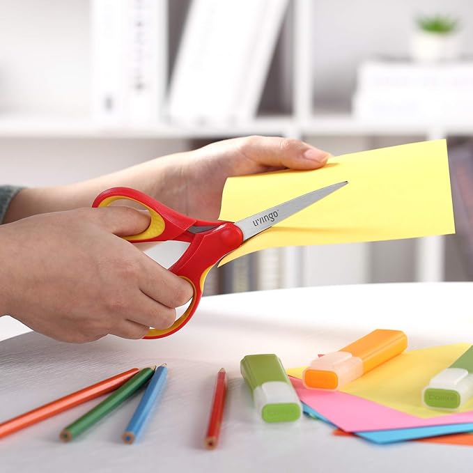 LIVINGO 7" Student Scissors, Sharp Stainless Steel Pointed Tip Blades Shears for Middle School Kids Crafting Project, Comfort Right/Left-handed, Assorted Color, 3 Pack