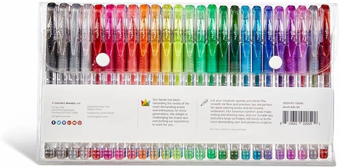 KINGART 400-50 Glitter Rollerball Gel Pens, 50 Sparkling Colors with Soft-Grip Comfort, XL Ink Cartridge - More Ink, Great for All Ages, Writing, Coloring, Doodling, Scrapbooking, Journaling & More