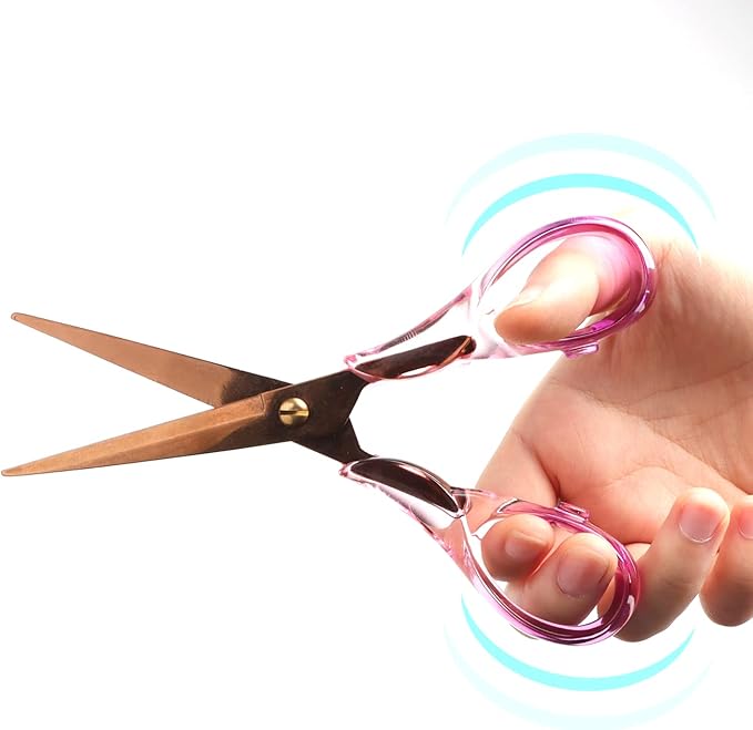 Gold Scissors, Stainless Steel Blade with Acrylic Handle, All Purpose Scissor for Office, School, Home, Fabric Shears, Tijeras (6.3" Transparent Purple)