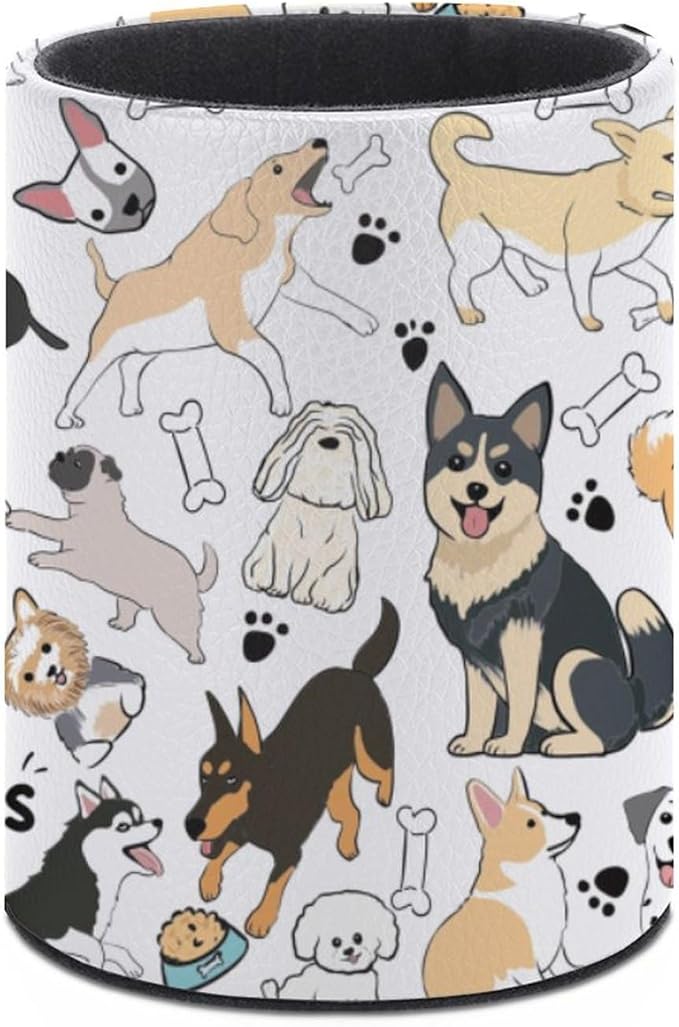 Cute Dogs Pen Holder Pencil Organizer Cute Pencil Cup Desk Decor Makeup Brush Holder PU Multifunctional Office Suppliesfor Home Classroom School