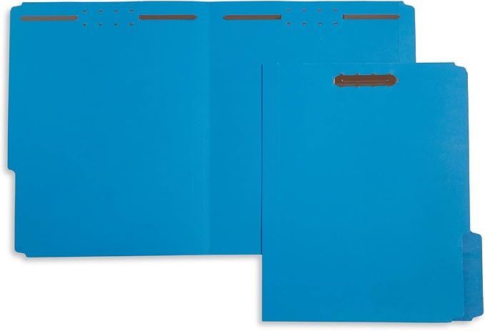 50 Fastener File Folders - 1/3 Cut Reinforced Tab - Durable Blue Folders with Prongs- 2 Prong Design for Medical Files, Law Client Files, Office Reports - Letter Size, 50 Pack (Blue)