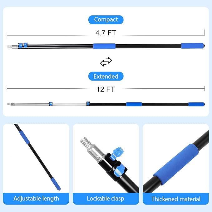 FAHKNS 20 Foot High Ceiling Fan Duster, Heavy Duty High Reach Duster Kit for Cleaning, Spider Web Brush, Washable Dust Brush for High Roof and Glass Surfaces (with 5-12ft Extension Pole)