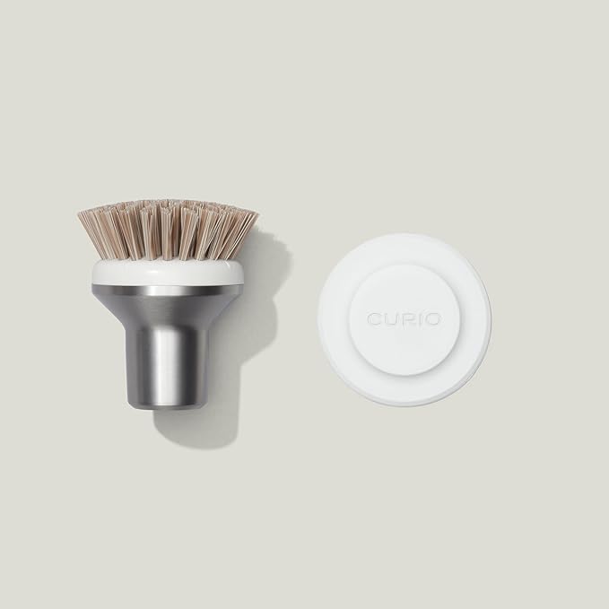 Ionic Palm Brush, Magnetized to Stand Upright, Stainless Steel with Replaceable Head, Silver