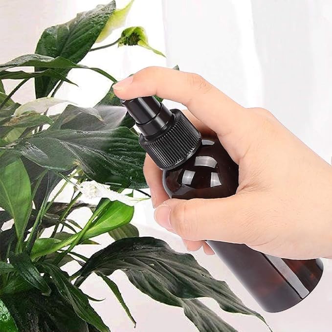 Fine Mist Spray Bottle 5Pcs 100ml/3.4oz Amber Travel Bottles With 5 Contain Caps Leak Proof for Makeup Cosmetic Containers (BROWN)