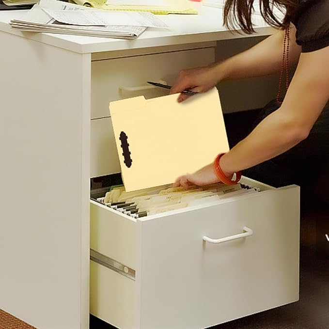 60 Pack Manila File Folders with Reinforced 1/3-Cut Tab and 2 Fasteners for Organizing Medical Files and Office Documents
