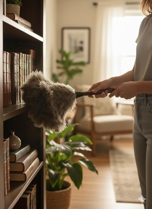 AAYU Feather Duster (36cm) 14.5 inch for Home Cleaning | Soft-Feather Moping and car dusting| Eco-Friendly Genuine Ostrich Dusters with Wooden Handle Easy to Clean Reuse