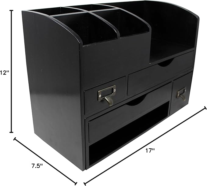 Executive Office Solutions Large Adjustable Wooden Office Desk Organizer For Desktop, Tabletop, or Counter – Wood Storage Shelf Rack – For Office Supplies, Desk Accessories, or Mail - Black (WO13)